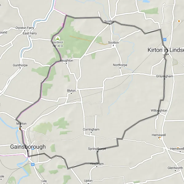 Map miniature of "Scenic Exploration of East Yorkshire" cycling inspiration in East Yorkshire and Northern Lincolnshire, United Kingdom. Generated by Tarmacs.app cycling route planner