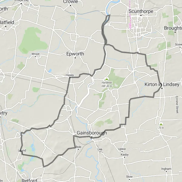 Map miniature of "Historic Charms and Countryside Beauty" cycling inspiration in East Yorkshire and Northern Lincolnshire, United Kingdom. Generated by Tarmacs.app cycling route planner