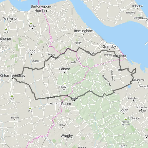 Map miniature of "Hidden Gems of East Yorkshire and Lincolnshire" cycling inspiration in East Yorkshire and Northern Lincolnshire, United Kingdom. Generated by Tarmacs.app cycling route planner