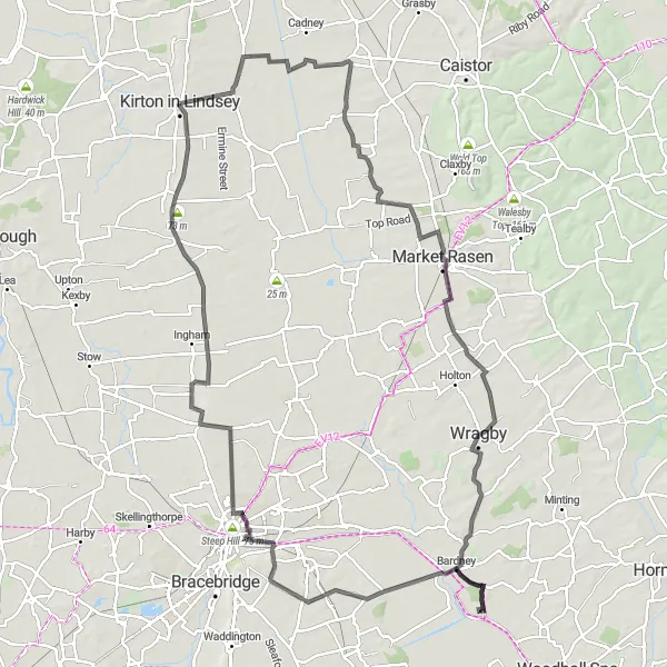 Map miniature of "Exploring the Lincolnshire Wolds" cycling inspiration in East Yorkshire and Northern Lincolnshire, United Kingdom. Generated by Tarmacs.app cycling route planner