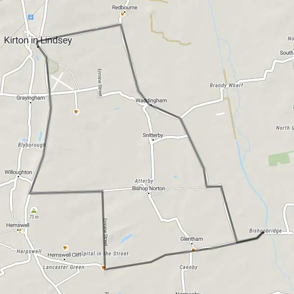 Map miniature of "Redbourne and Glentham Adventure" cycling inspiration in East Yorkshire and Northern Lincolnshire, United Kingdom. Generated by Tarmacs.app cycling route planner