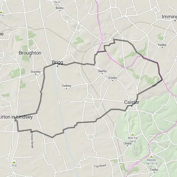 Map miniature of "Kirton in Lindsey Loop" cycling inspiration in East Yorkshire and Northern Lincolnshire, United Kingdom. Generated by Tarmacs.app cycling route planner