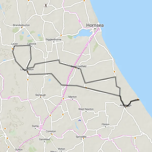 Map miniature of "Wolds Delight" cycling inspiration in East Yorkshire and Northern Lincolnshire, United Kingdom. Generated by Tarmacs.app cycling route planner