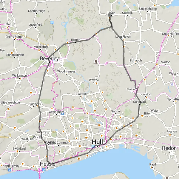 Map miniature of "The Hessle Loop" cycling inspiration in East Yorkshire and Northern Lincolnshire, United Kingdom. Generated by Tarmacs.app cycling route planner