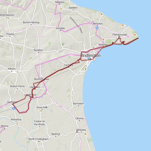 Map miniature of "Discovering the East Yorkshire Countryside" cycling inspiration in East Yorkshire and Northern Lincolnshire, United Kingdom. Generated by Tarmacs.app cycling route planner