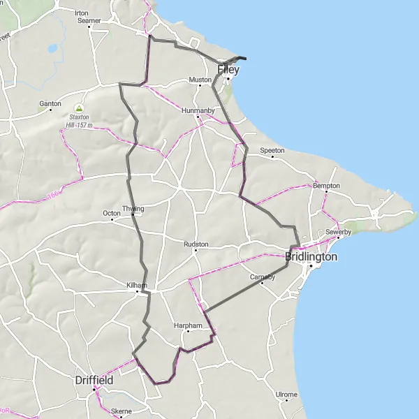 Map miniature of "Coastal Beauty and Countryside Charm" cycling inspiration in East Yorkshire and Northern Lincolnshire, United Kingdom. Generated by Tarmacs.app cycling route planner