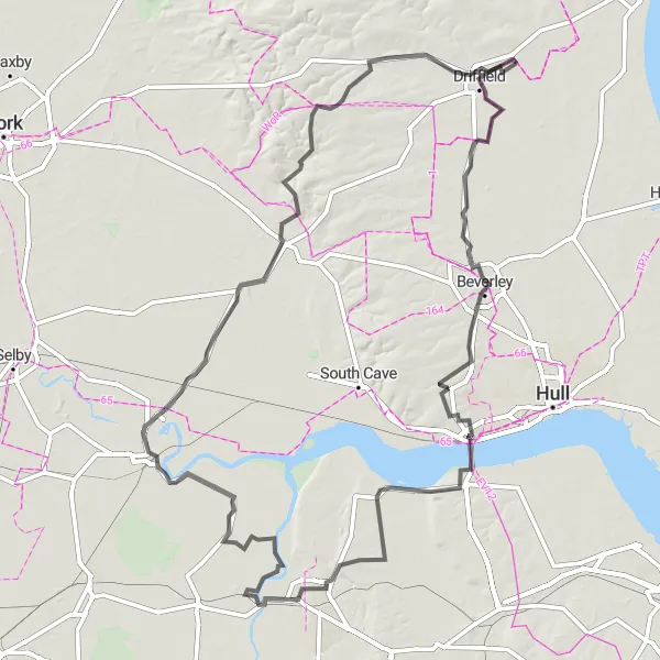 Map miniature of "Nafferton to Wetwang Circle" cycling inspiration in East Yorkshire and Northern Lincolnshire, United Kingdom. Generated by Tarmacs.app cycling route planner