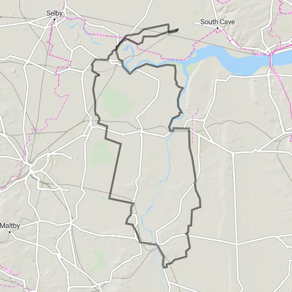 Map miniature of "The Glimpses of the Trent" cycling inspiration in East Yorkshire and Northern Lincolnshire, United Kingdom. Generated by Tarmacs.app cycling route planner