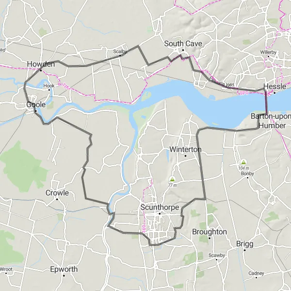 Map miniature of "Bridges and Beyond" cycling inspiration in East Yorkshire and Northern Lincolnshire, United Kingdom. Generated by Tarmacs.app cycling route planner