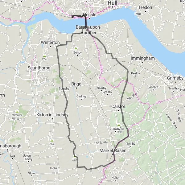 Map miniature of "The Humber Loop" cycling inspiration in East Yorkshire and Northern Lincolnshire, United Kingdom. Generated by Tarmacs.app cycling route planner