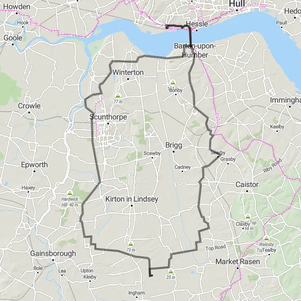 Map miniature of "The Humber Trail" cycling inspiration in East Yorkshire and Northern Lincolnshire, United Kingdom. Generated by Tarmacs.app cycling route planner