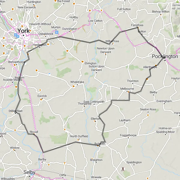 Map miniature of "Picturesque Escapes" cycling inspiration in East Yorkshire and Northern Lincolnshire, United Kingdom. Generated by Tarmacs.app cycling route planner