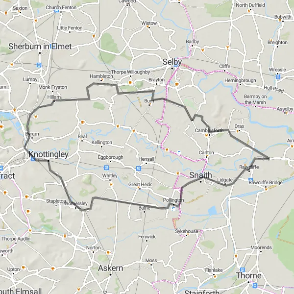 Map miniature of "Discover Snaith and Beyond" cycling inspiration in East Yorkshire and Northern Lincolnshire, United Kingdom. Generated by Tarmacs.app cycling route planner