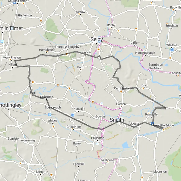 Map miniature of "Hensall and Beyond" cycling inspiration in East Yorkshire and Northern Lincolnshire, United Kingdom. Generated by Tarmacs.app cycling route planner