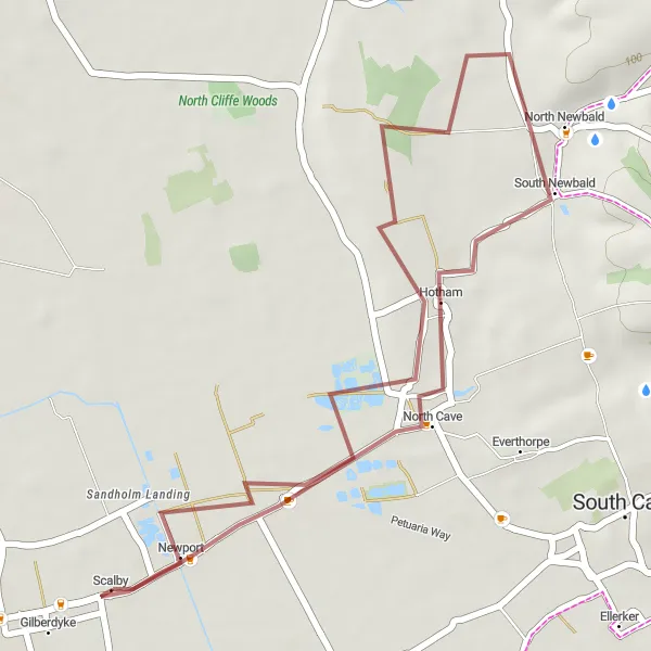 Map miniature of "Scenic Gravel Ride to Newport" cycling inspiration in East Yorkshire and Northern Lincolnshire, United Kingdom. Generated by Tarmacs.app cycling route planner