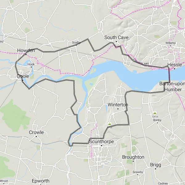 Map miniature of "Scalby to Swinefleet Loop" cycling inspiration in East Yorkshire and Northern Lincolnshire, United Kingdom. Generated by Tarmacs.app cycling route planner