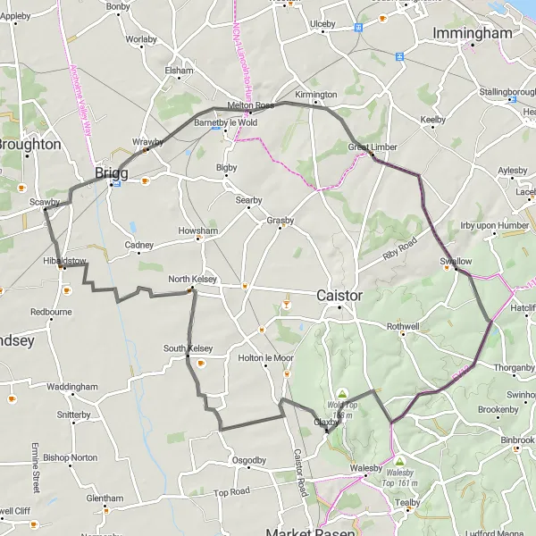 Map miniature of "Scawby to Brigg Loop" cycling inspiration in East Yorkshire and Northern Lincolnshire, United Kingdom. Generated by Tarmacs.app cycling route planner