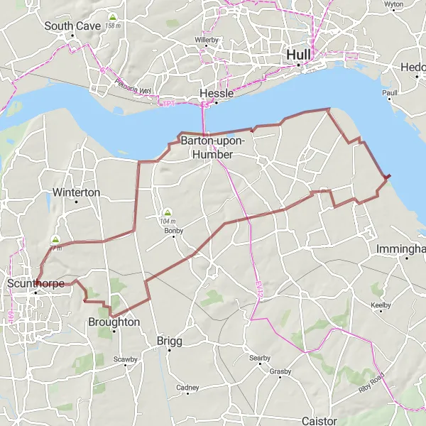 Map miniature of "Off the Beaten Path" cycling inspiration in East Yorkshire and Northern Lincolnshire, United Kingdom. Generated by Tarmacs.app cycling route planner