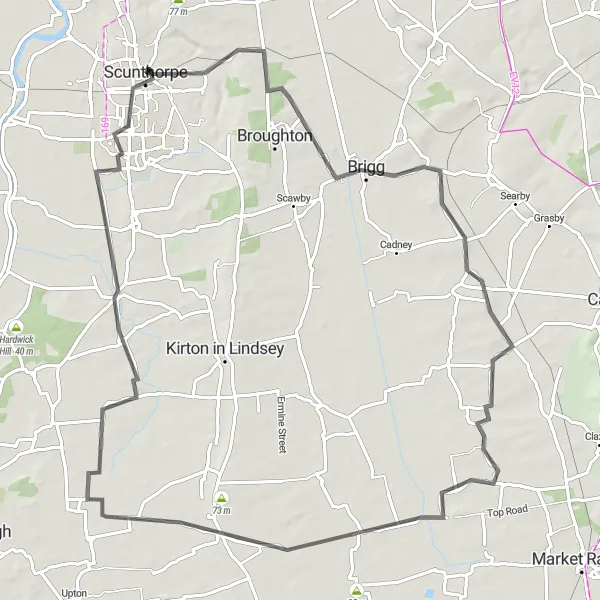 Map miniature of "Gainsborough Loop" cycling inspiration in East Yorkshire and Northern Lincolnshire, United Kingdom. Generated by Tarmacs.app cycling route planner