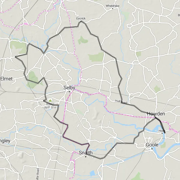Map miniature of "The River Ouse Adventure" cycling inspiration in East Yorkshire and Northern Lincolnshire, United Kingdom. Generated by Tarmacs.app cycling route planner