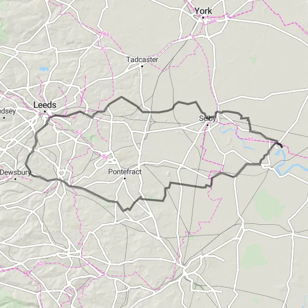 Map miniature of "The Yorkshire Hills Challenge" cycling inspiration in East Yorkshire and Northern Lincolnshire, United Kingdom. Generated by Tarmacs.app cycling route planner