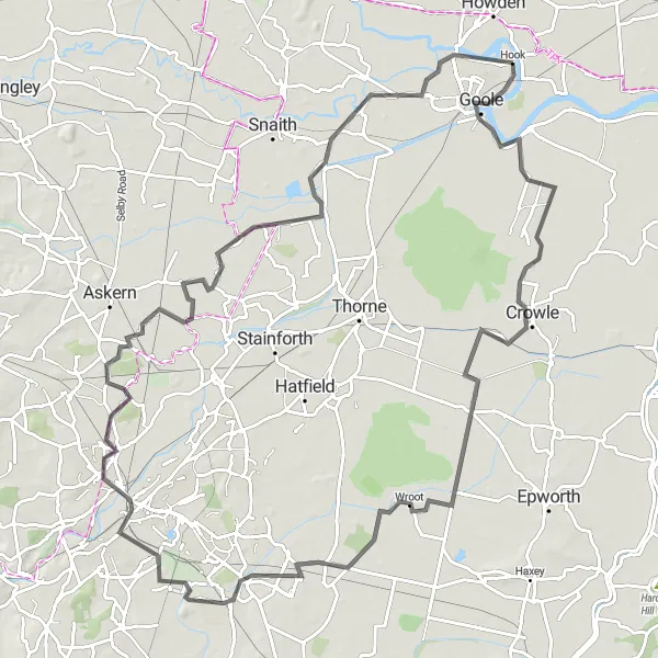 Map miniature of "Riverside Delight" cycling inspiration in East Yorkshire and Northern Lincolnshire, United Kingdom. Generated by Tarmacs.app cycling route planner