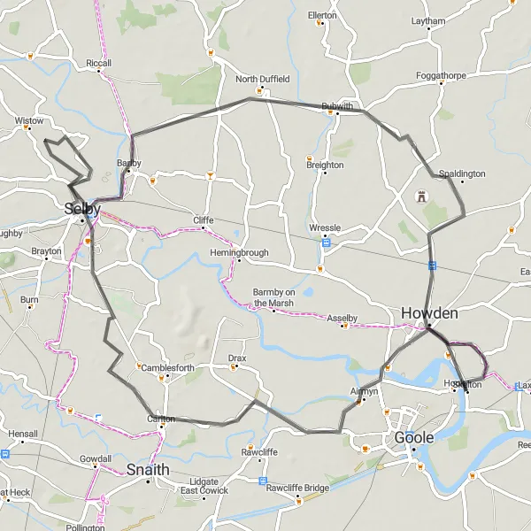Map miniature of "The Airmyn Loop" cycling inspiration in East Yorkshire and Northern Lincolnshire, United Kingdom. Generated by Tarmacs.app cycling route planner