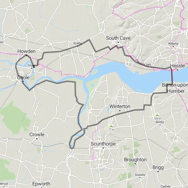 Map miniature of "The Humber Estuary Loop" cycling inspiration in East Yorkshire and Northern Lincolnshire, United Kingdom. Generated by Tarmacs.app cycling route planner