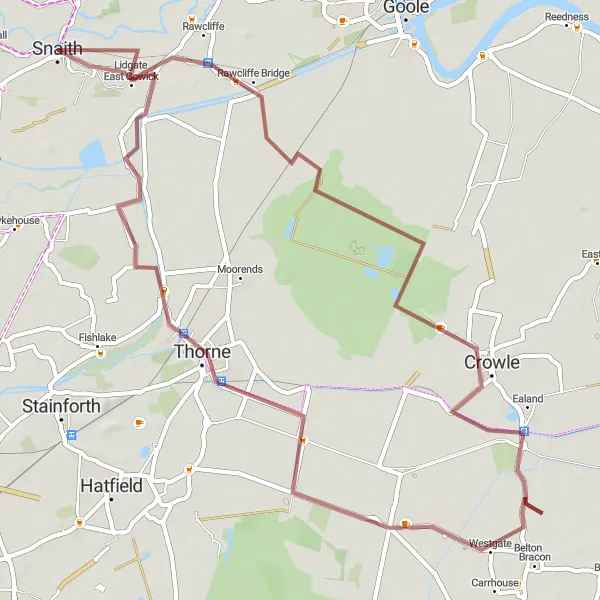 Map miniature of "Epic Gravel Ride to Thorne" cycling inspiration in East Yorkshire and Northern Lincolnshire, United Kingdom. Generated by Tarmacs.app cycling route planner