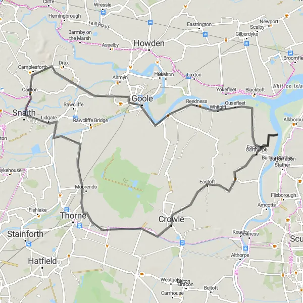 Map miniature of "Goole Circuit" cycling inspiration in East Yorkshire and Northern Lincolnshire, United Kingdom. Generated by Tarmacs.app cycling route planner