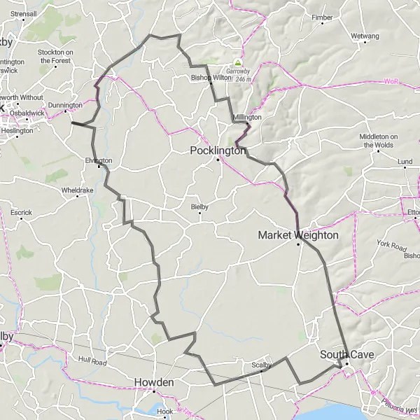 Map miniature of "Scenic Routes and Charming Villages" cycling inspiration in East Yorkshire and Northern Lincolnshire, United Kingdom. Generated by Tarmacs.app cycling route planner