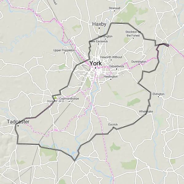 Map miniature of "The Wheldrake Escape" cycling inspiration in East Yorkshire and Northern Lincolnshire, United Kingdom. Generated by Tarmacs.app cycling route planner