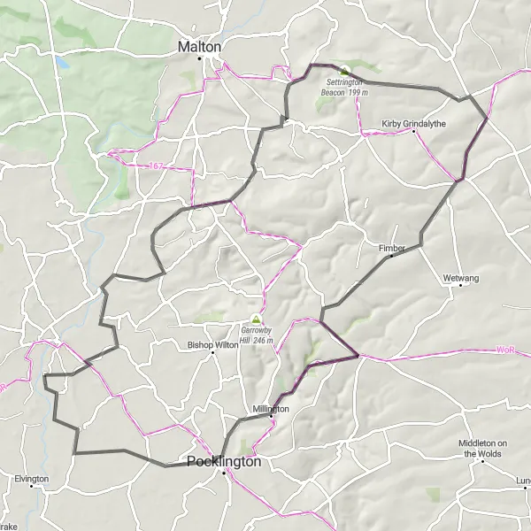 Map miniature of "Wolds Way Challenge" cycling inspiration in East Yorkshire and Northern Lincolnshire, United Kingdom. Generated by Tarmacs.app cycling route planner