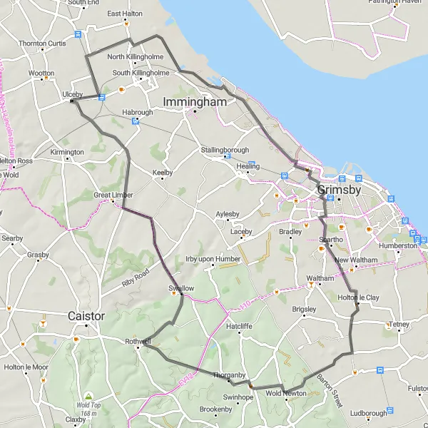 Map miniature of "Coastal Challenge" cycling inspiration in East Yorkshire and Northern Lincolnshire, United Kingdom. Generated by Tarmacs.app cycling route planner