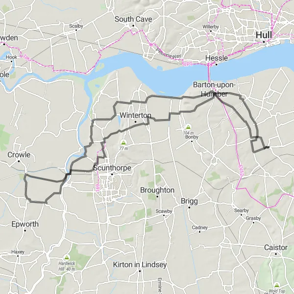 Map miniature of "Saddle Lincolnshire Coast" cycling inspiration in East Yorkshire and Northern Lincolnshire, United Kingdom. Generated by Tarmacs.app cycling route planner