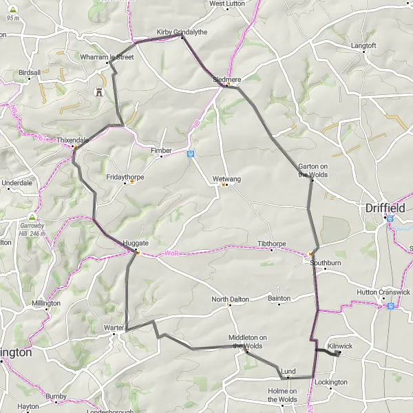 Map miniature of "Scenic Lund Loop" cycling inspiration in East Yorkshire and Northern Lincolnshire, United Kingdom. Generated by Tarmacs.app cycling route planner