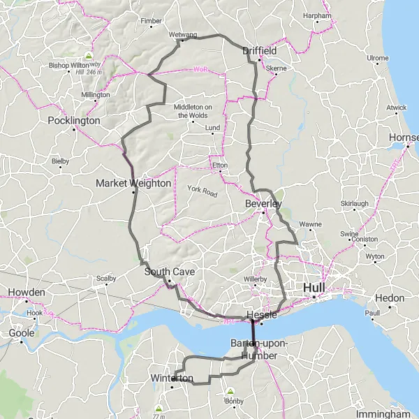 Map miniature of "The Land of Legends" cycling inspiration in East Yorkshire and Northern Lincolnshire, United Kingdom. Generated by Tarmacs.app cycling route planner