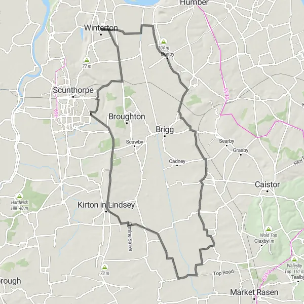 Map miniature of "Bonby and Appleby Loop" cycling inspiration in East Yorkshire and Northern Lincolnshire, United Kingdom. Generated by Tarmacs.app cycling route planner