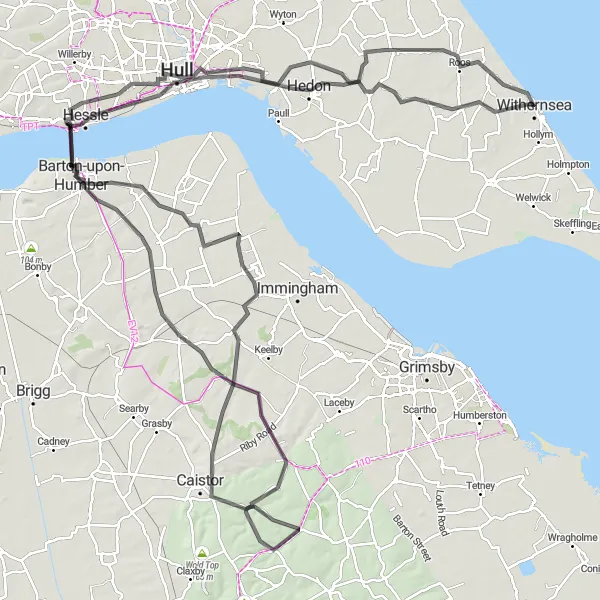 Map miniature of "Coast to Countryside Adventure" cycling inspiration in East Yorkshire and Northern Lincolnshire, United Kingdom. Generated by Tarmacs.app cycling route planner