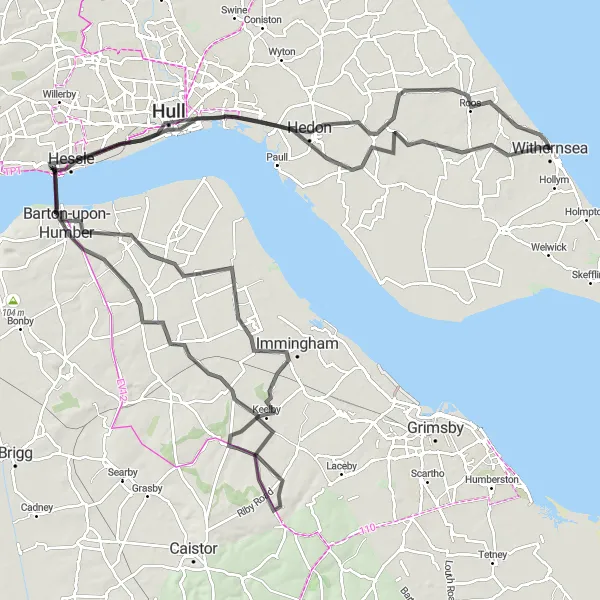 Map miniature of "Hessle to Hull Epic Ride" cycling inspiration in East Yorkshire and Northern Lincolnshire, United Kingdom. Generated by Tarmacs.app cycling route planner