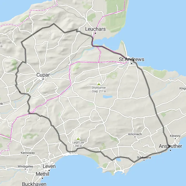 Map miniature of "Anstruther to Drumeldrie Adventure Loop" cycling inspiration in Eastern Scotland, United Kingdom. Generated by Tarmacs.app cycling route planner