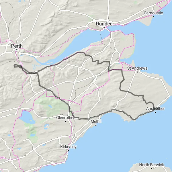 Map miniature of "The Windy Moors" cycling inspiration in Eastern Scotland, United Kingdom. Generated by Tarmacs.app cycling route planner