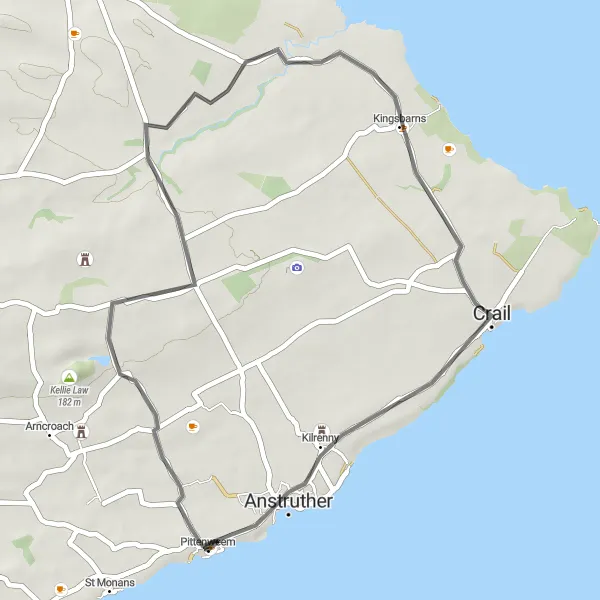 Map miniature of "Anstruther to Crail Circular Route" cycling inspiration in Eastern Scotland, United Kingdom. Generated by Tarmacs.app cycling route planner