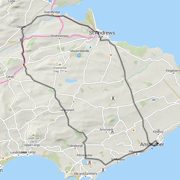 Map miniature of "The Coastal Charm" cycling inspiration in Eastern Scotland, United Kingdom. Generated by Tarmacs.app cycling route planner
