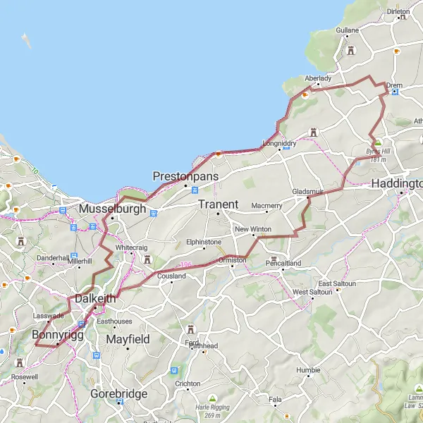 Map miniature of "Coastal Delights and Rural Beauty" cycling inspiration in Eastern Scotland, United Kingdom. Generated by Tarmacs.app cycling route planner