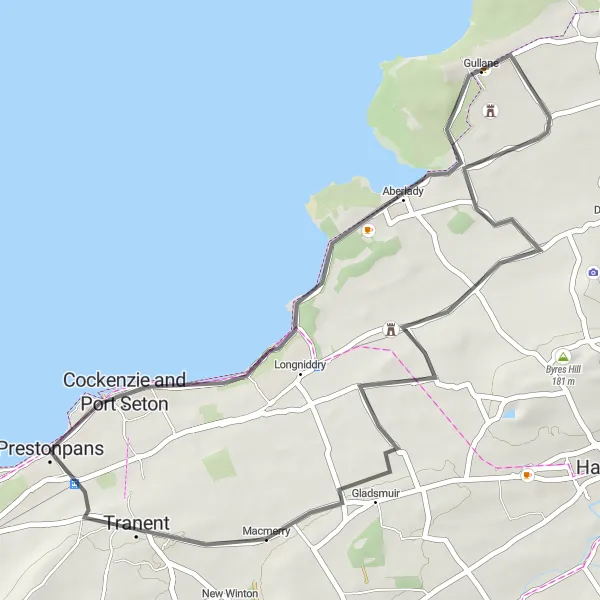 Map miniature of "Prestonpans to Cockenzie and Port Seton Road Route" cycling inspiration in Eastern Scotland, United Kingdom. Generated by Tarmacs.app cycling route planner