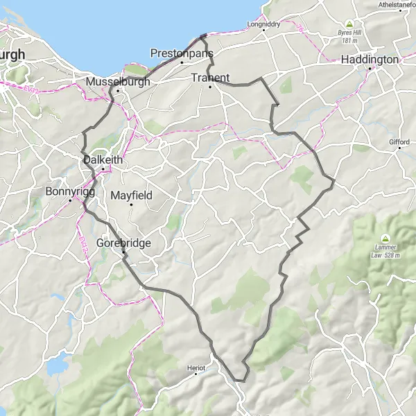 Map miniature of "Countryside Escape" cycling inspiration in Eastern Scotland, United Kingdom. Generated by Tarmacs.app cycling route planner