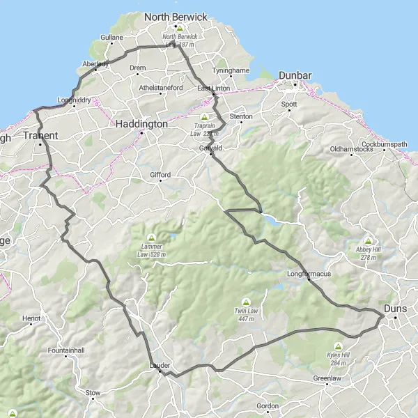 Map miniature of "Kingston to 1745 Battlefield Viewpoint Road Route" cycling inspiration in Eastern Scotland, United Kingdom. Generated by Tarmacs.app cycling route planner