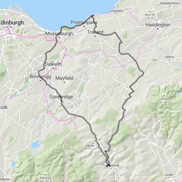 Map miniature of "Scenic Delights" cycling inspiration in Eastern Scotland, United Kingdom. Generated by Tarmacs.app cycling route planner