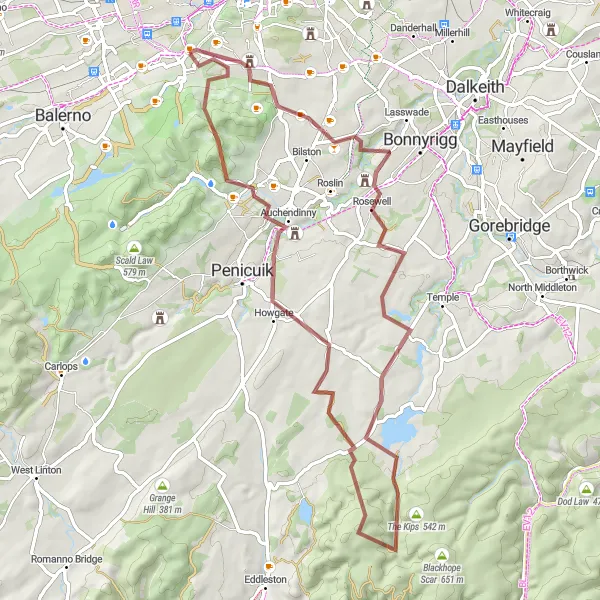 Map miniature of "Colinton to Bonaly Loop" cycling inspiration in Eastern Scotland, United Kingdom. Generated by Tarmacs.app cycling route planner